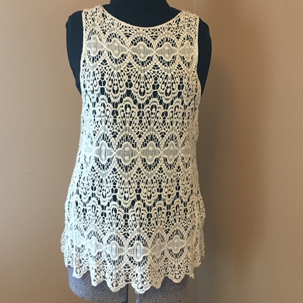 Crocheted cream Top, tunic Bathing Suit Cover - OS